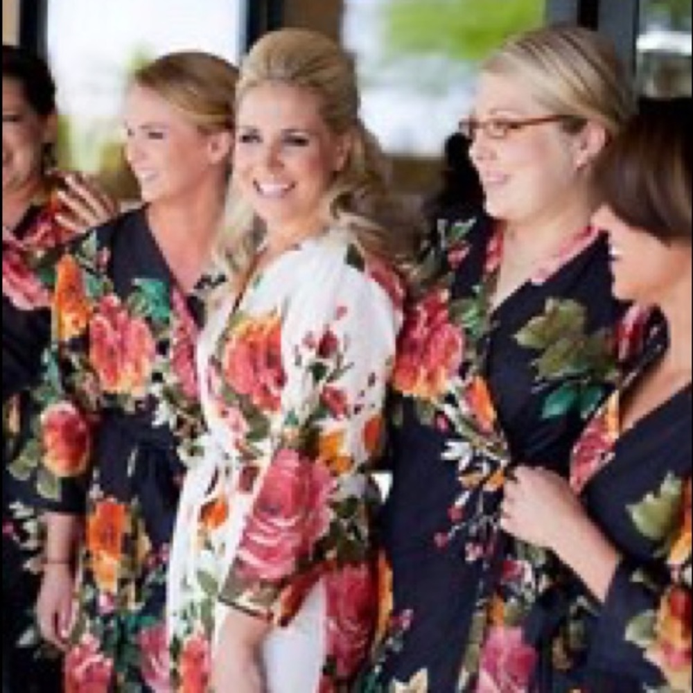 Black Bridal Floral Robe